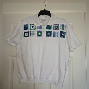Vintage Granny Square Cottage Core Womens Polo Top, Large